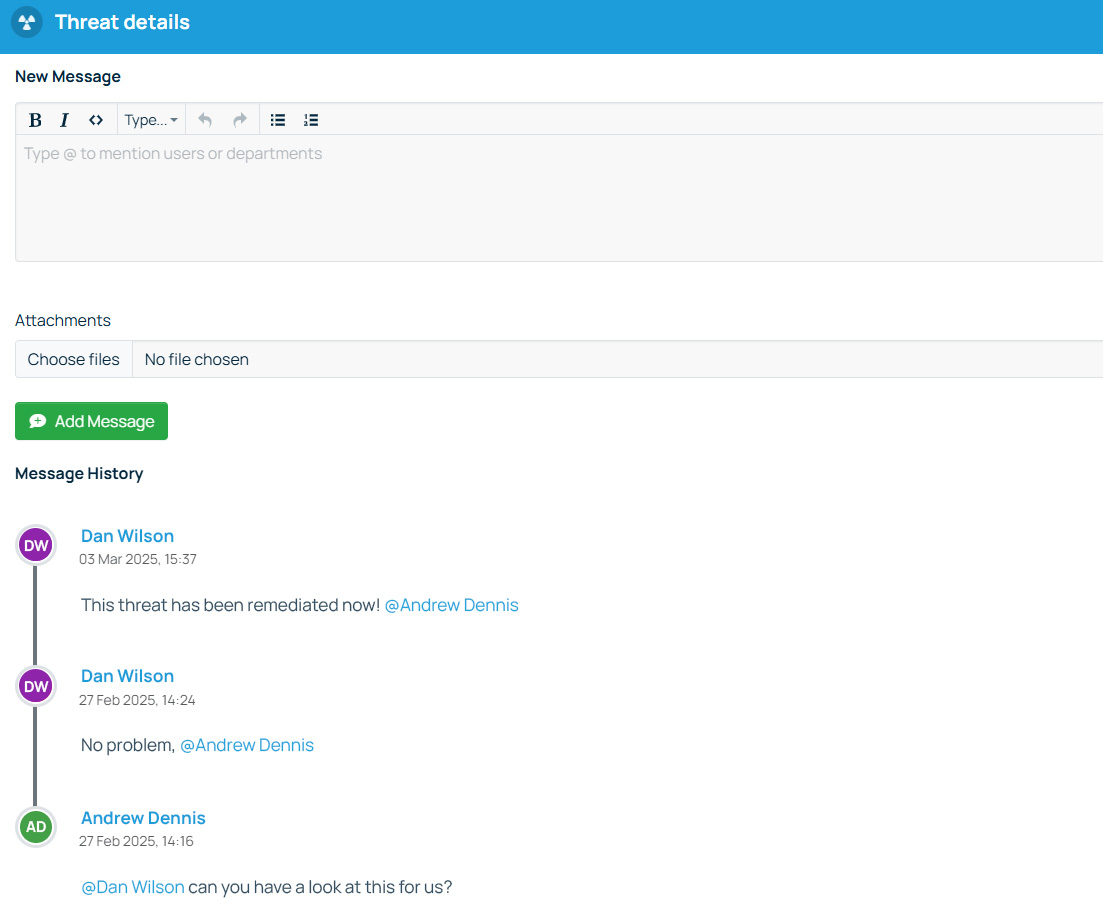 A screenshot of the Defense.com notes feature UI WYSIWYG editor.